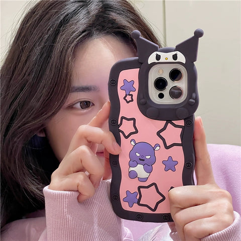 Sanrio 3D Silicone Stereoscopic Kuromi iPhone Cases Suitable for iPhone 11-14 Pro Max