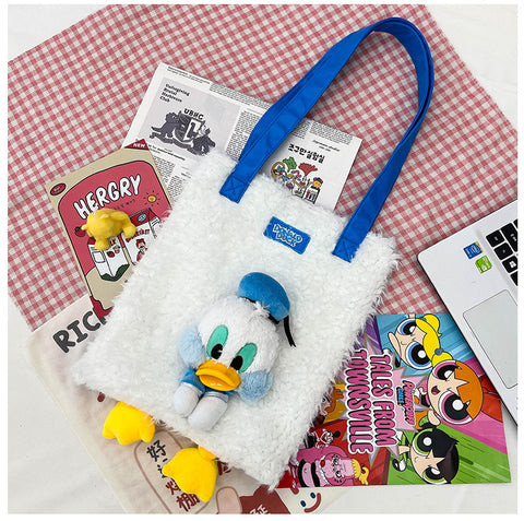 2023 Winter New Fashion Plush Cute Online Celebrity Portable Large-capacity Plush Shopping Bag Make-up Bag