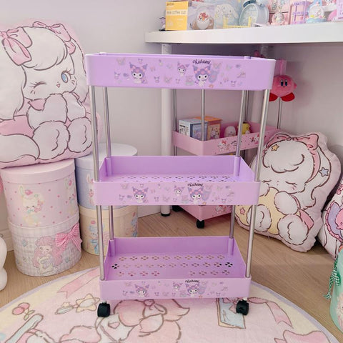 Cute Cart Sanrio Three-story Floor Rack Movable Bedroom Bathroom Storage Rack