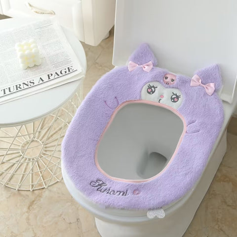 Sanrio Toilet Seat Waterproof Universal Hook and Loop Plush Toilet Seat Warm Toilet Seat In Winter.