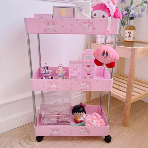 Cute Cart Sanrio Three-story Floor Rack Movable Bedroom Bathroom Storage Rack