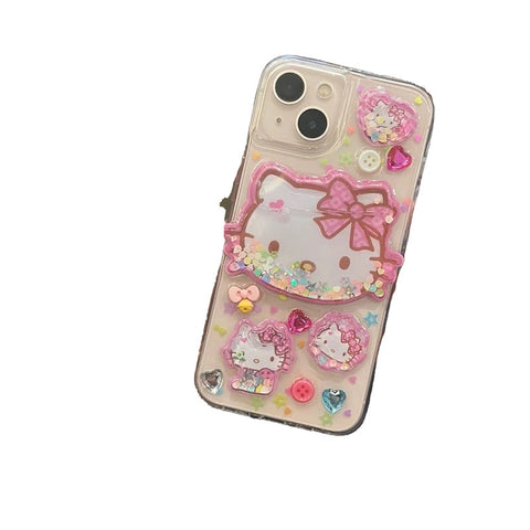 Sanrio Hard Hello Kitty iPhone Glitter Cases with Liquid Suitable for iPhone 11-14 Pro Max