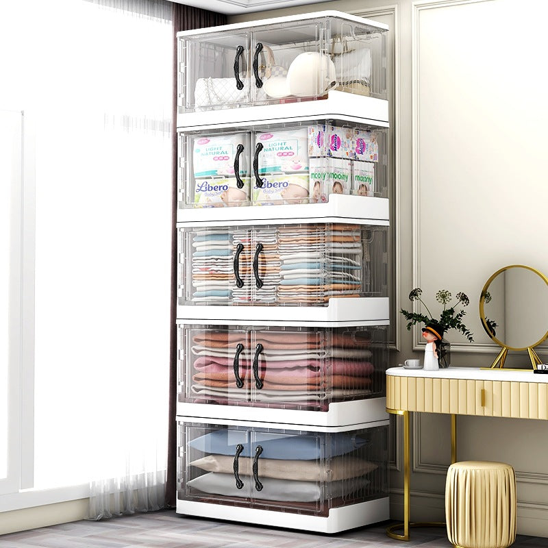 Transparent foldable storage box, household plastic multi-layer storage cabinet, plastic thickened double door, home bedroom, toilet, home58