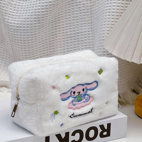 Plush Embroidered Pen Bag Student Large Capacity Cosmetic Bag Cinnamoroll Storage Bag