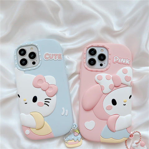 Sanrio 3D Silicone Stereoscopic Hello Kitty& Melody iPhone Cases Suitable for iPhone 11-15 Pro Max