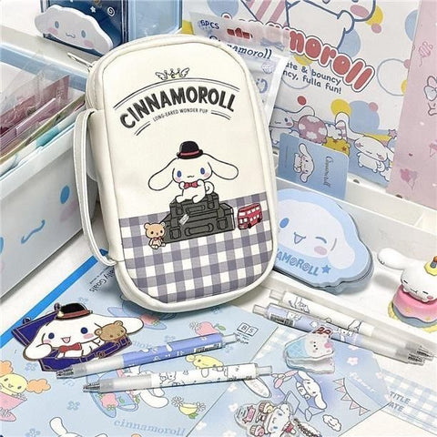 Sanrio Cinnamoroll Pencil Case Leather Student Pencil Pencil Case Large Capacity Makeup Storage