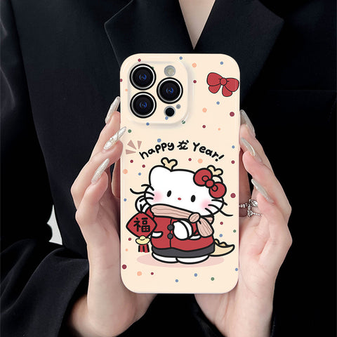 Sanrio Pink HK Cat IPhone Case Full Body Protective Case For IPhone 11-15 Pro Max