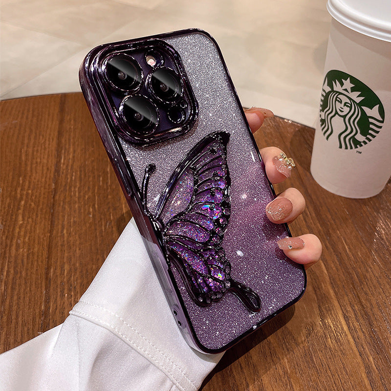 Butterfly Hard iPhone Glitter Cases with Liquid Suitable for iPhone 11-15 Pro Max