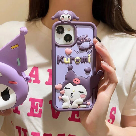 Sanrio 3D Silicone Stereoscopic Kuromi iPhone Cases Suitable for iPhone 11-15 Pro Max