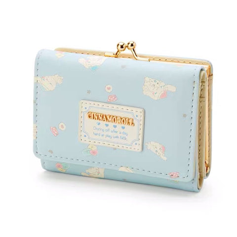 Sanrio Square Small Square Bag Blue Single Magnetic Button Letter Korean Fashion 3D Short Wallet