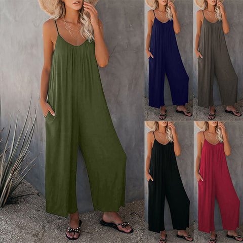 (S-3XL) Loose Jumpsuit Adjustable Straps w/Pockets(5 colors)