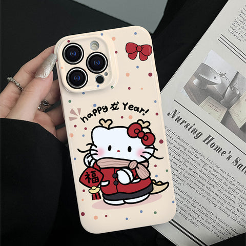 Sanrio Pink HK Cat IPhone Case Full Body Protective Case For IPhone 11-15 Pro Max