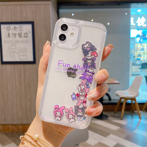 Sanrio Kuromi&Melody Kirby Hard iPhone Glitter Cases with Liquid Suitable for iPhone 6-15 Pro Max