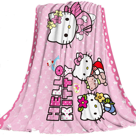 HK Cat Patterned Flannel Blanket with Air Conditioning Cover Blanket, Summer Nap Blanket