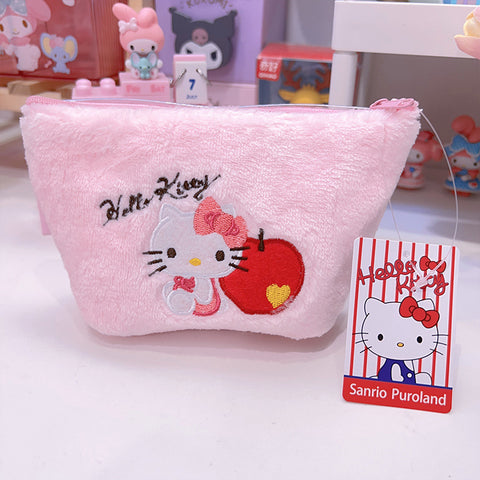 Sanrio Furry Embroidery Storage Makeup Sheer Zipper Coin Purse