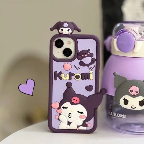 Sanrio 3D Silicone Stereoscopic Kuromi iPhone Cases Suitable for iPhone 11-15 Pro Max