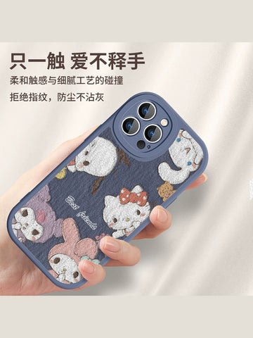 Oil Painting Cute Sanrio iPhone Case Full Body Protective Case For IPhone 11-15 Pro Max