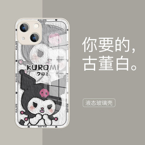 Oil Painting KT Cat Kuromi Cute Sanrio iPhone Case Full Body Protective Case For IPhone 11-15 Pro Max