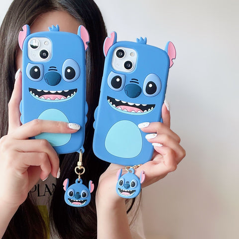 Sanrio 3D Silicone Stereoscopic Stich iPhone Cases with Pendant Suitable for iPhone 6-13 Pro Max