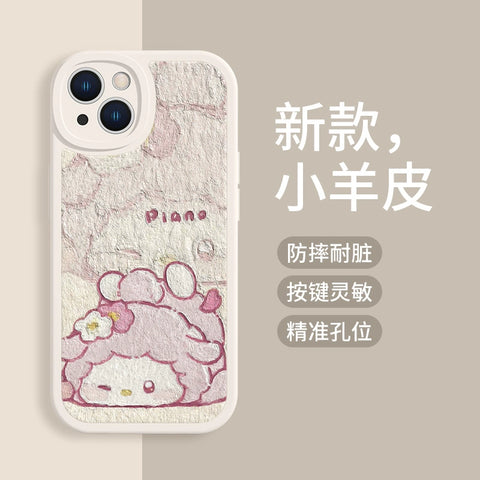 Suitable for Apple 15pro Phone Case 14 Sanrio IPhone 13 New 12pro Oil Painting Style 11pro Cat Xsmax Kuromi Xr Cute 8plus7 Sheepskin X Full Package Anti Drop 6 Sets