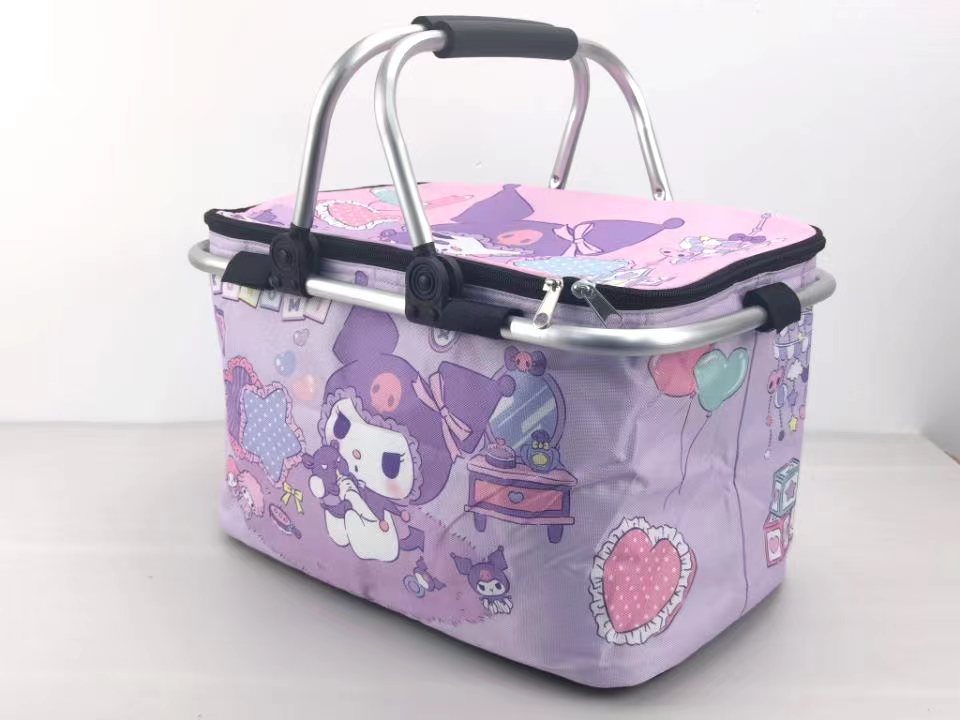 Sanrio Folding Outdoor Picnic Basket, Ice Pack, Shopping Basket, Portable Insulation Bag, Large Tote Basket