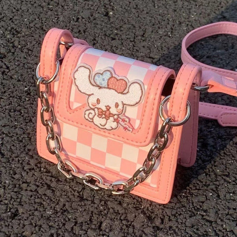 Cinnamoroll Niche Design with Crocodile Pattern Mini Chain Checkerboard Pattern Portable Small Square Bag Fashion One Shoulder Diagonal Cross Bag