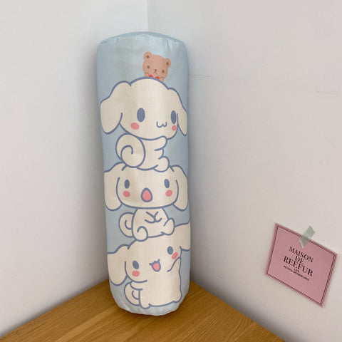 Cartoon Cylindrical Ice Silk Pillow, Kabi Little White Dog Long Strip Pillow, Strawberry Bear Plush Waist Rest