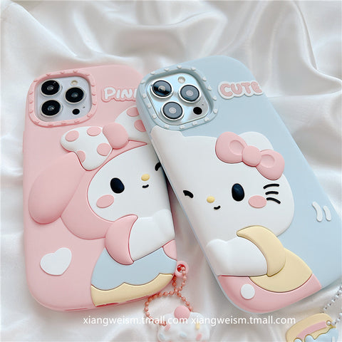 Sanrio 3D Silicone Stereoscopic Hello Kitty& Melody iPhone Cases Suitable for iPhone 11-15 Pro Max