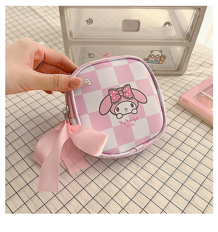 Cinnamoroll Girls' Sanitary Napkin Storage Bag Bow Tie Zipper Student Convenient Small Monthly Event Bag