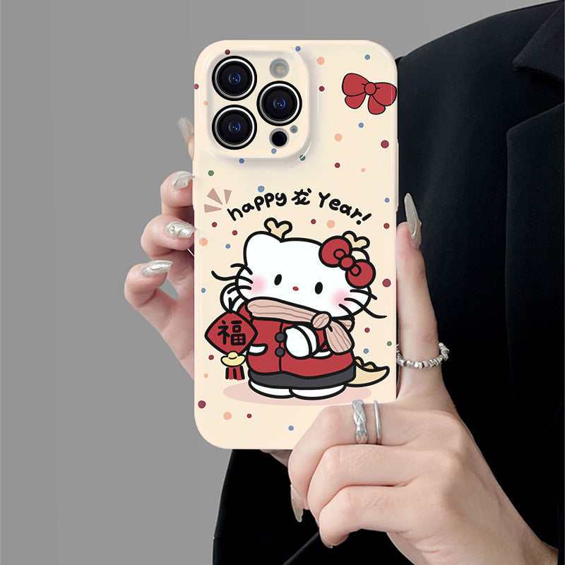 Sanrio Pink HK Cat IPhone Case Full Body Protective Case For IPhone 11-15 Pro Max