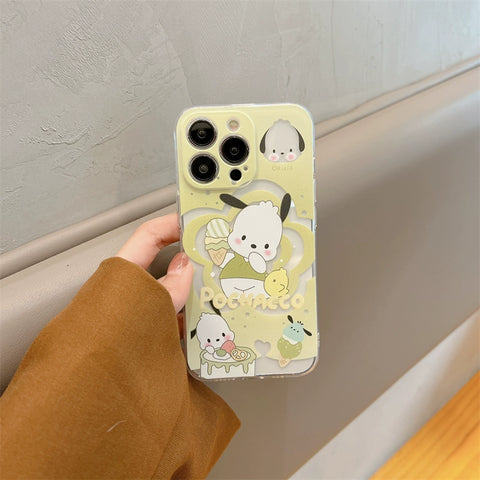 Sanrio KuKu HK Cina Pochacco Pompom Soft iPhone Cases with Diamonds Suitable for iPhone 11-15 Pro Max