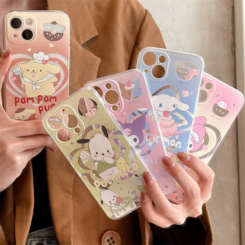 Sanrio KuKu HK Cina Pochacco Pompom Soft iPhone Cases with Diamonds Suitable for iPhone 11-15 Pro Max