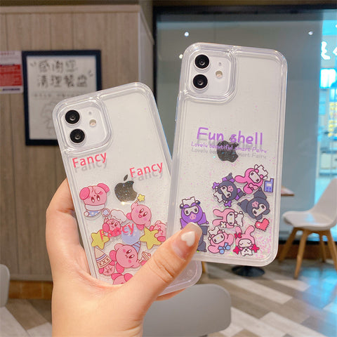 Sanrio Kuromi&Melody Kirby Hard iPhone Glitter Cases with Liquid Suitable for iPhone 6-15 Pro Max