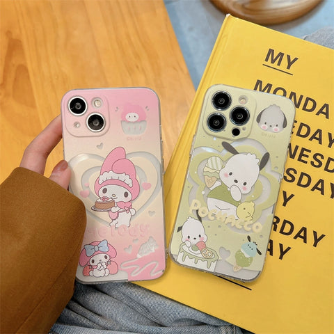 Sanrio KuKu HK Cina Pochacco Pompom Soft iPhone Cases with Diamonds Suitable for iPhone 11-15 Pro Max