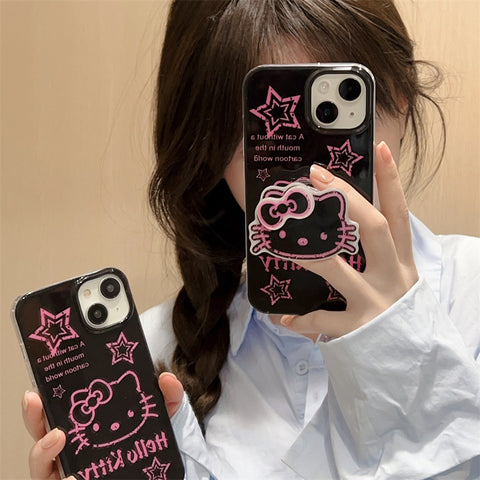 Sanrio Black Pink HK Cat IPhone Case Full Body Protective Case For IPhone 11-15 Pro Max