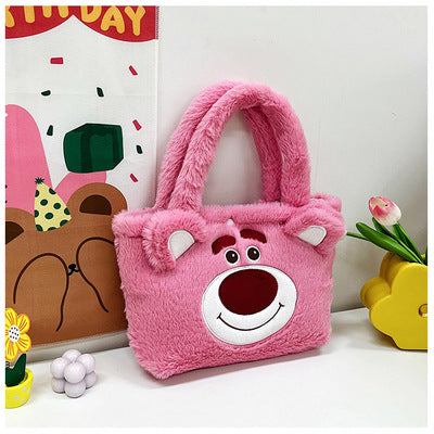 Strawberry Bear Handbag Plush Toy Pillow Bag Girl Bag Large Capacity Makeup Handbag Gift