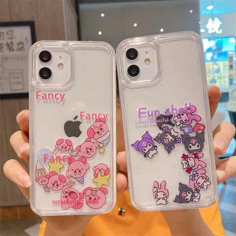 Sanrio Kuromi&Melody Kirby Hard iPhone Glitter Cases with Liquid Suitable for iPhone 6-15 Pro Max