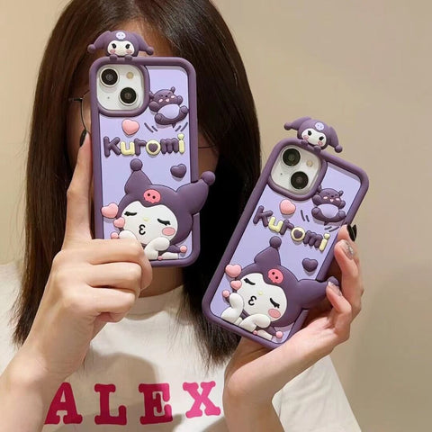 Sanrio 3D Silicone Stereoscopic Kuromi iPhone Cases Suitable for iPhone 11-15 Pro Max