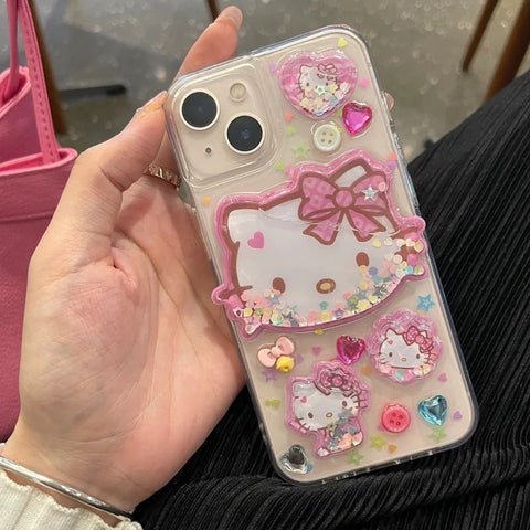 Sanrio Hard Hello Kitty iPhone Glitter Cases with Liquid Suitable for iPhone 11-14 Pro Max