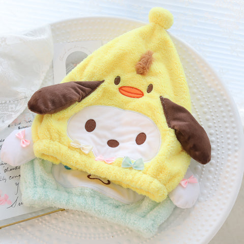 Sanrio Water Absorbent Quick Drying Hair Cap Girl Thickened Headband Wrapped Hair Bath Cap Coral Plush Hair Wipe Dry Hair Cap