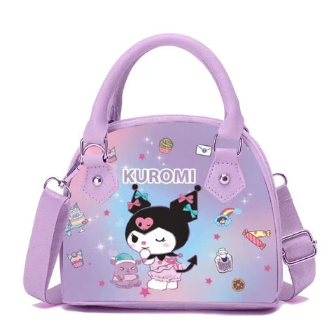 Sanrio Printed Gradient Zipper Handbag Leather Waterproof Crossbody One Shoulder Small Bag