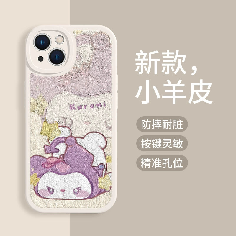 Suitable for Apple 15pro Phone Case 14 Sanrio IPhone 13 New 12pro Oil Painting Style 11pro Cat Xsmax Kuromi Xr Cute 8plus7 Sheepskin X Full Package Anti Drop 6 Sets