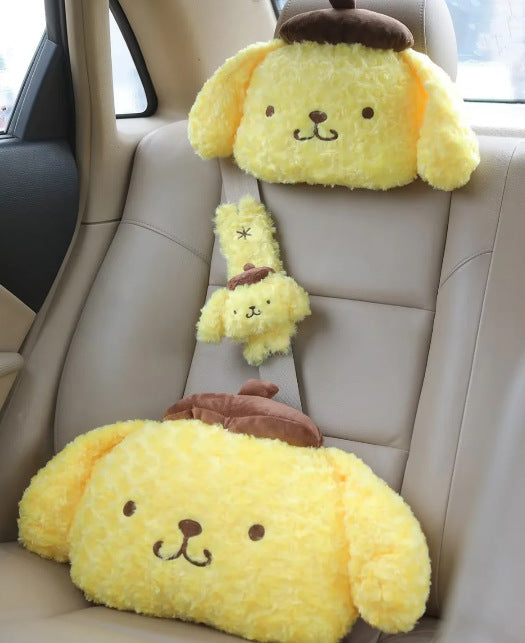 Cartoon Pompom Purin Throw Pillow Blanket 2-in-1 Car Air Conditioning Blanket Car Headrest Safety Belt Cover