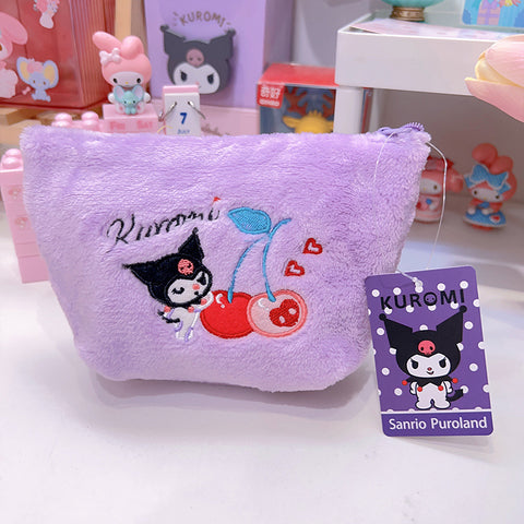 Sanrio Furry Embroidery Storage Makeup Sheer Zipper Coin Purse