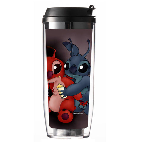 Stitchy Cup Amazon New Cartoon Cute Plastic Straw Cup Coffee Milk Tea Cup Insulated Water Cup