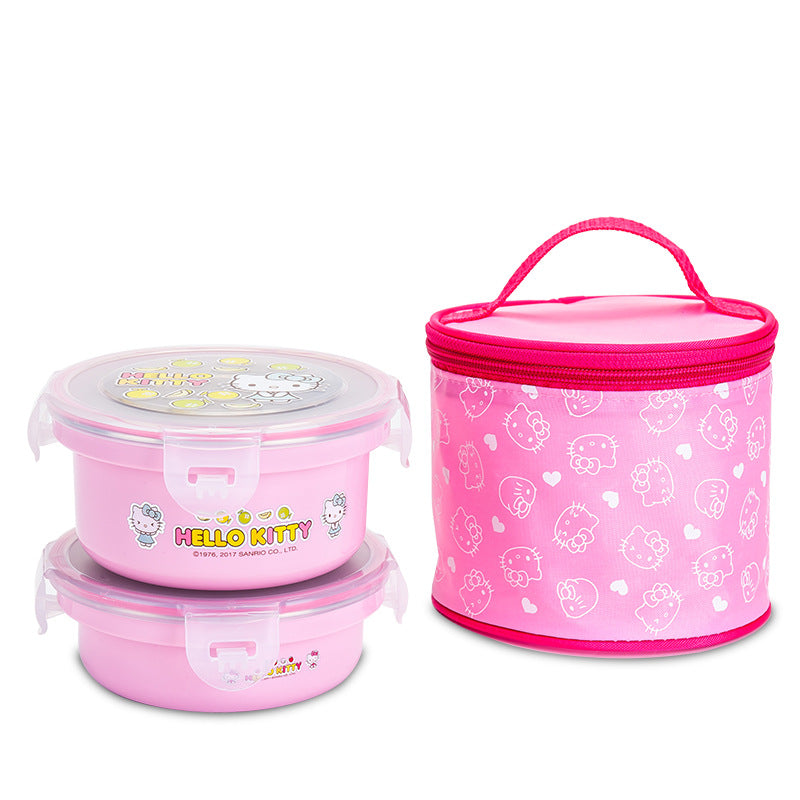 Children's Dinner Plate Stainless Steel Round Lunch Box Set Student Portable Lunch Box