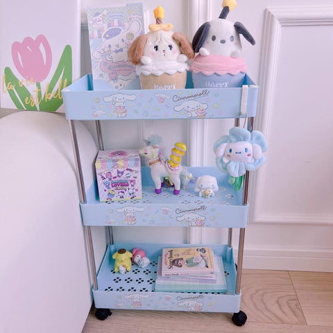 Cute Cart Sanrio Three-story Floor Rack Movable Bedroom Bathroom Storage Rack