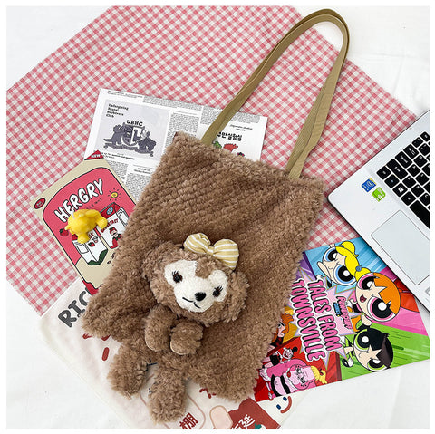 2023 Winter New Fashion Plush Cute Online Celebrity Portable Large-capacity Plush Shopping Bag Make-up Bag