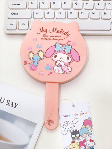 Sanrio Holding Make-up Mirror Student Girl Heart Small Portable Handle Mirror