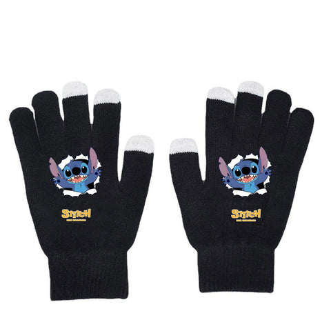 Stitchy Gloves Star Baby Autumn/Winter Warm Touch Screen Gloves Solid Print Black Knitted Gloves